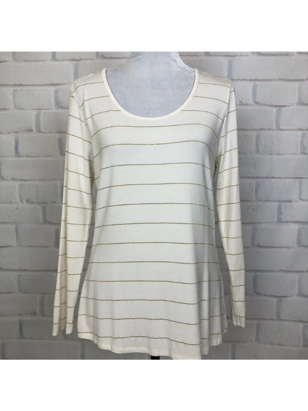 Matilda Jane Glitz & Glamour Ivory Gold Striped Tee Size S